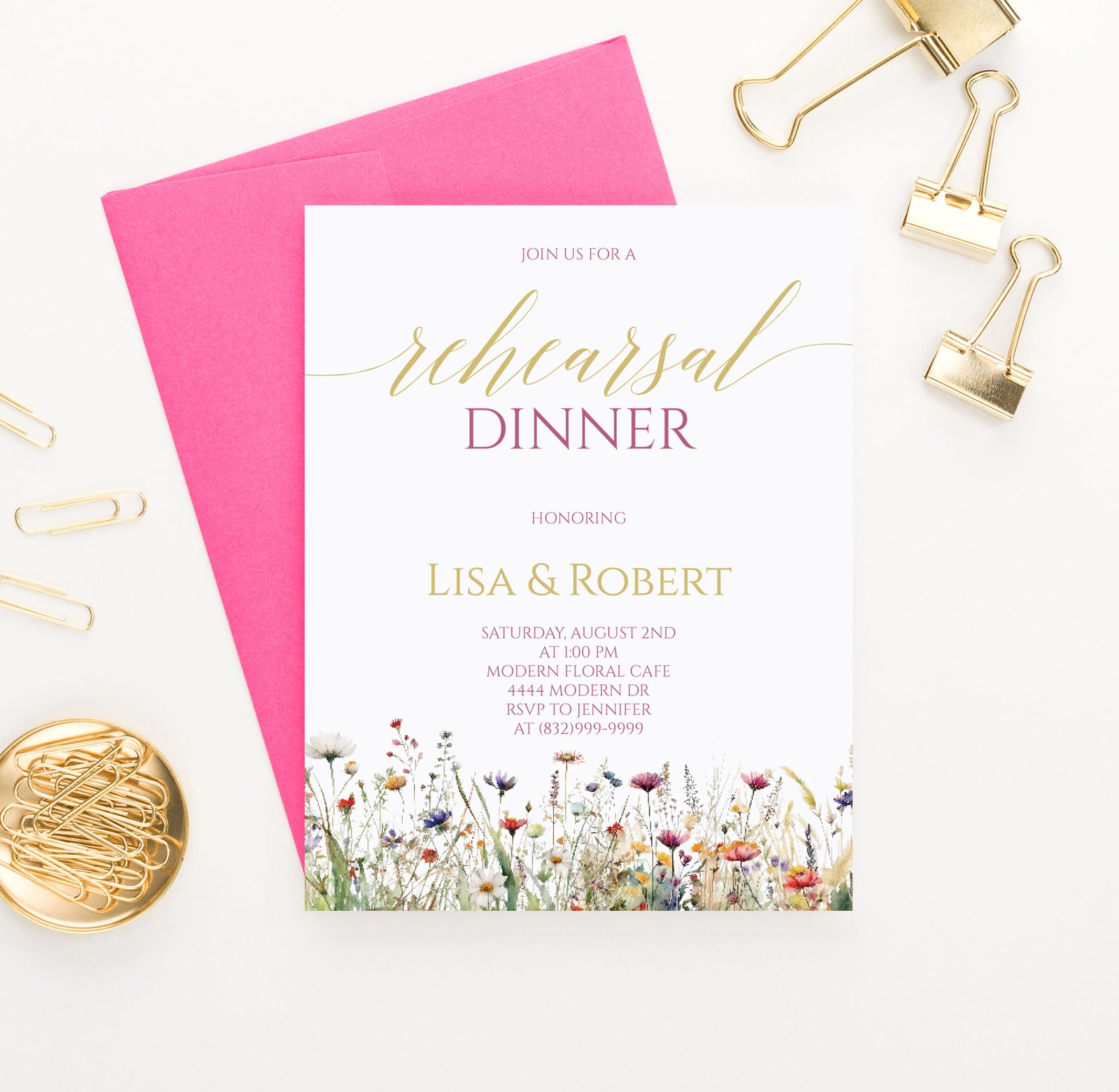 Custom Rehearsal Dinner Invitations With Wildflowers