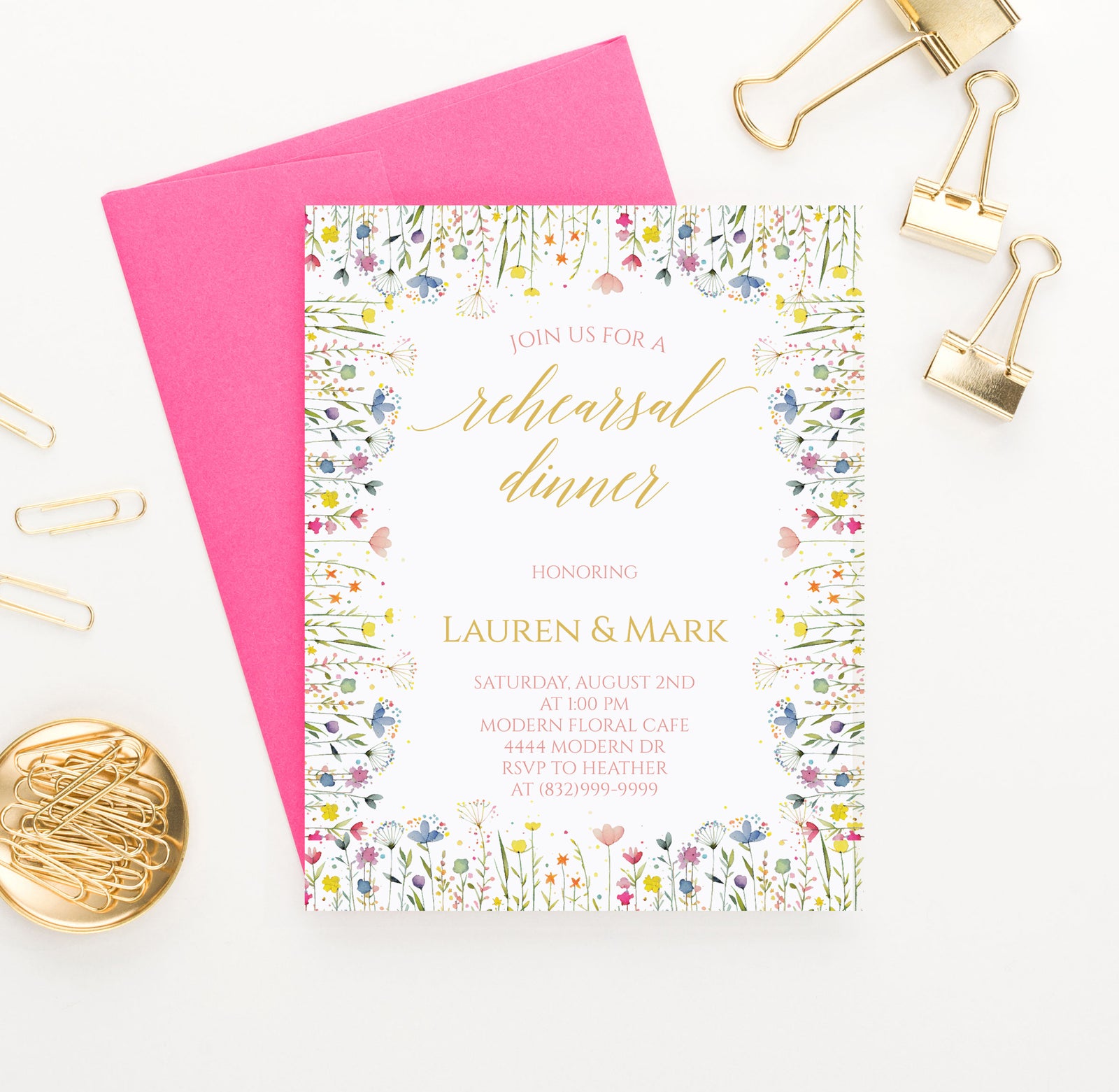 Wildflower Watercolor Rehearsal Dinner Invitations