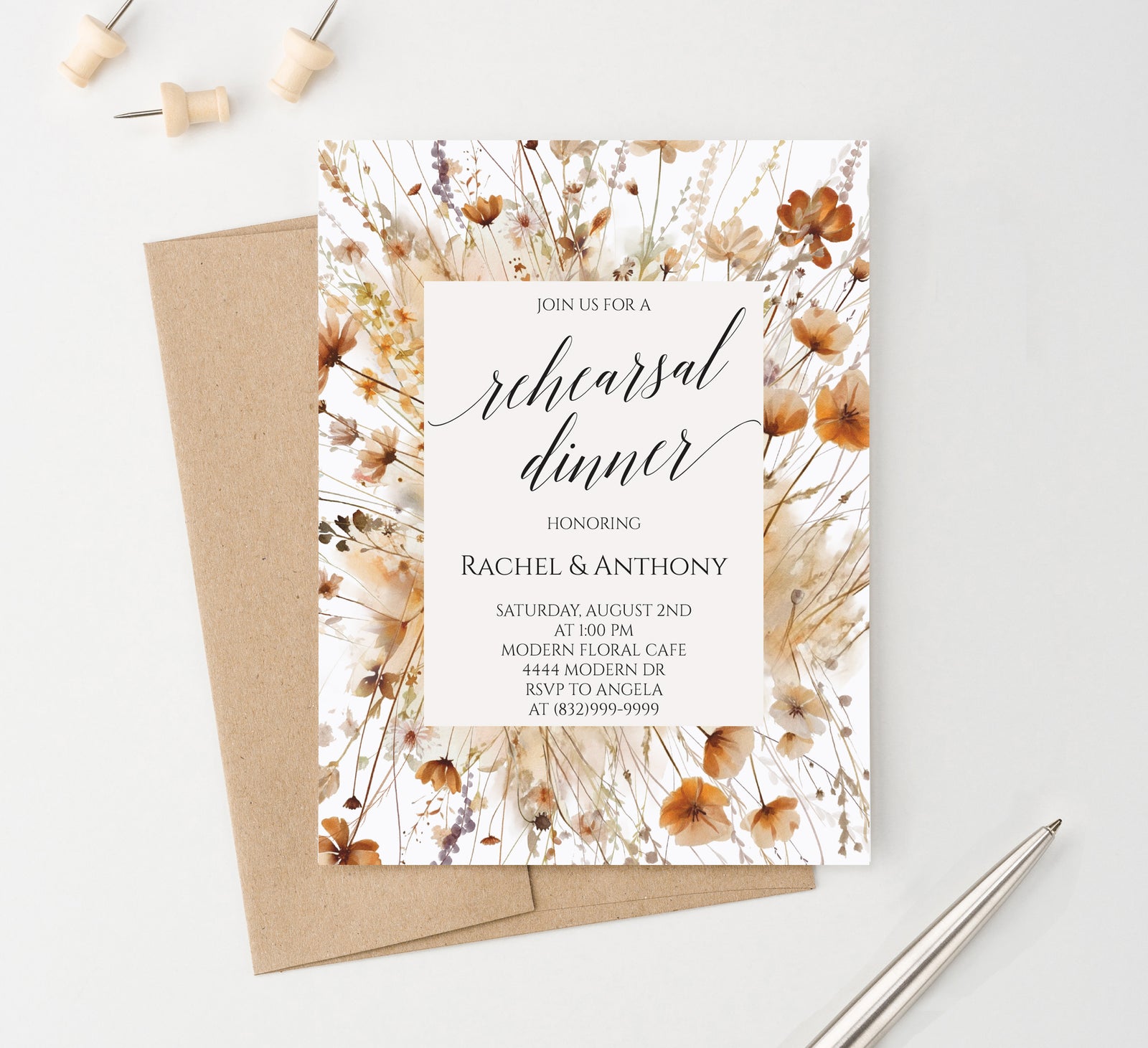 Boho Rehearsal Party Invitations With Fall Wildflowers