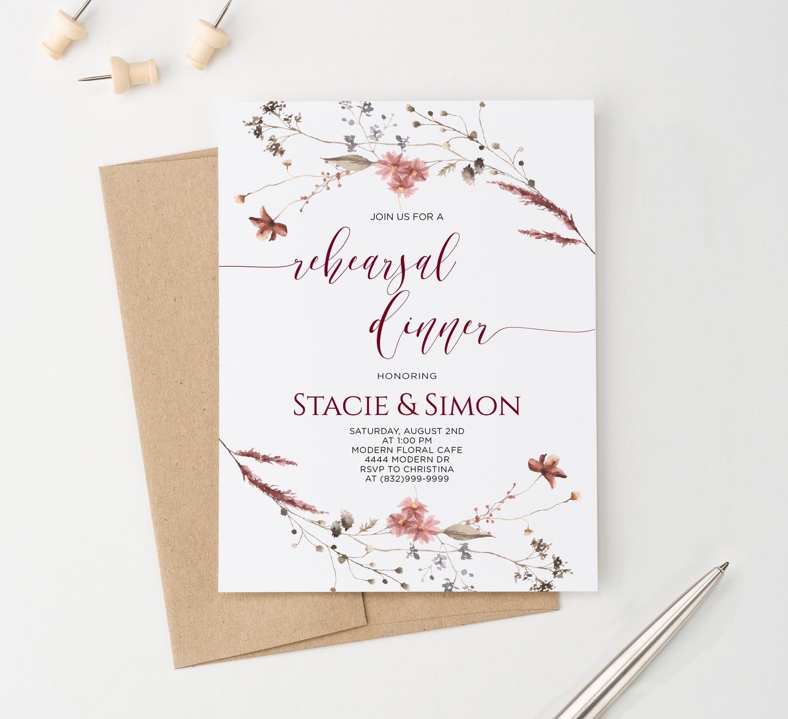 Rustic Rehearsal Dinner Invitations With Wildflowers