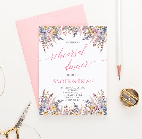 Classy Floral Rehearsal Dinner Invitations - Modern Pink Paper
