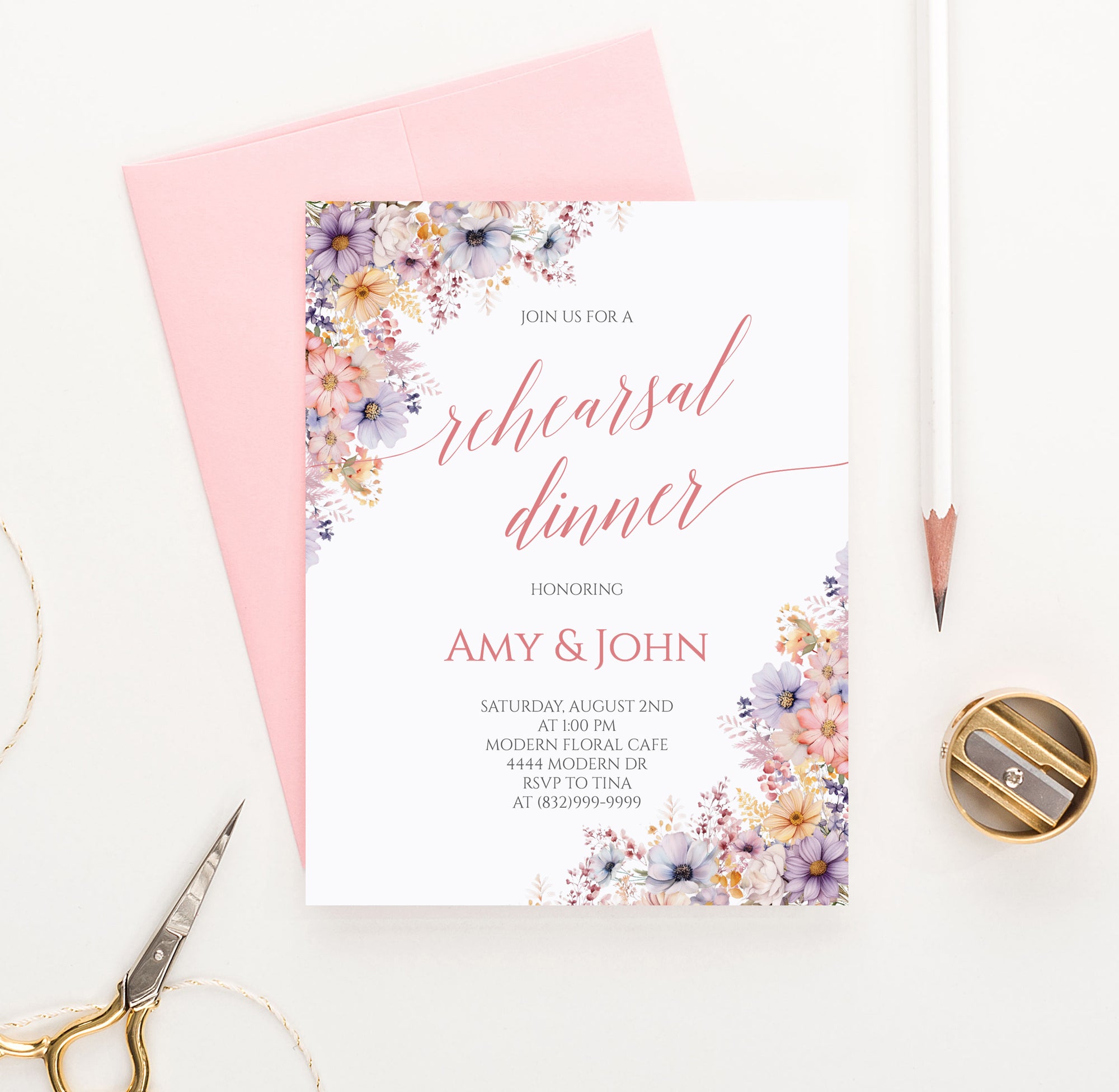 Cute Floral Rehearsal Party Invitations