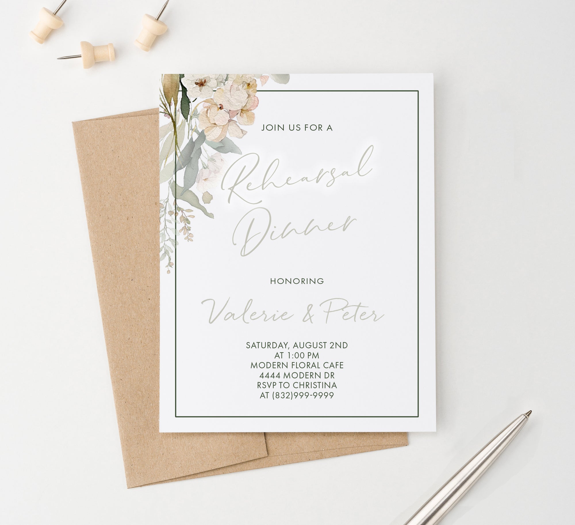 Classy Rehearsal Dinner Invitations With Florals