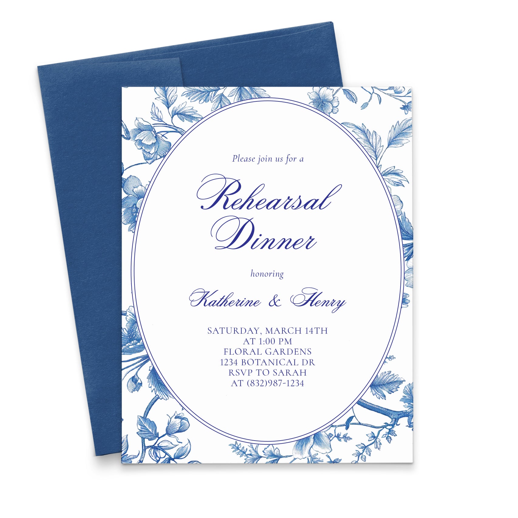 Elegant Chinoiserie Rehearsal Dinner Invitations With Florals