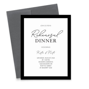 Minimalist Black And White Rehearsal Dinner Invites Custom