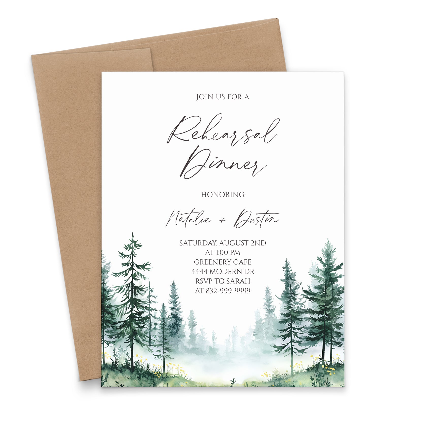 Forest Themed Rehearsal Dinner Invitations With Trees