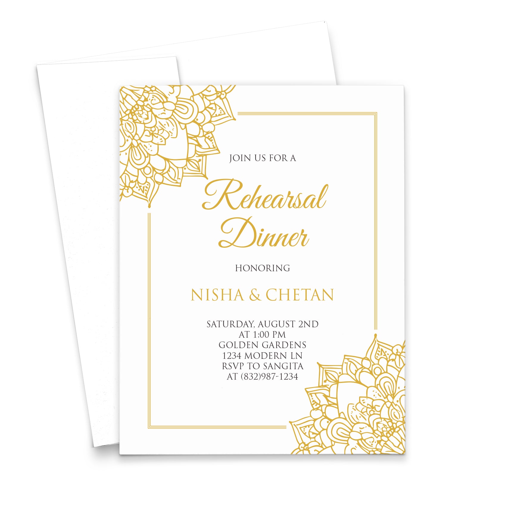 Gold And White Rehearsal Dinner Invitations With Border 