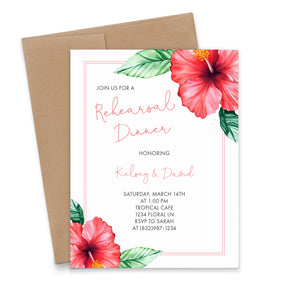 Hawaiian Theme Rehearsal Dinner Invitations With Hibiscus