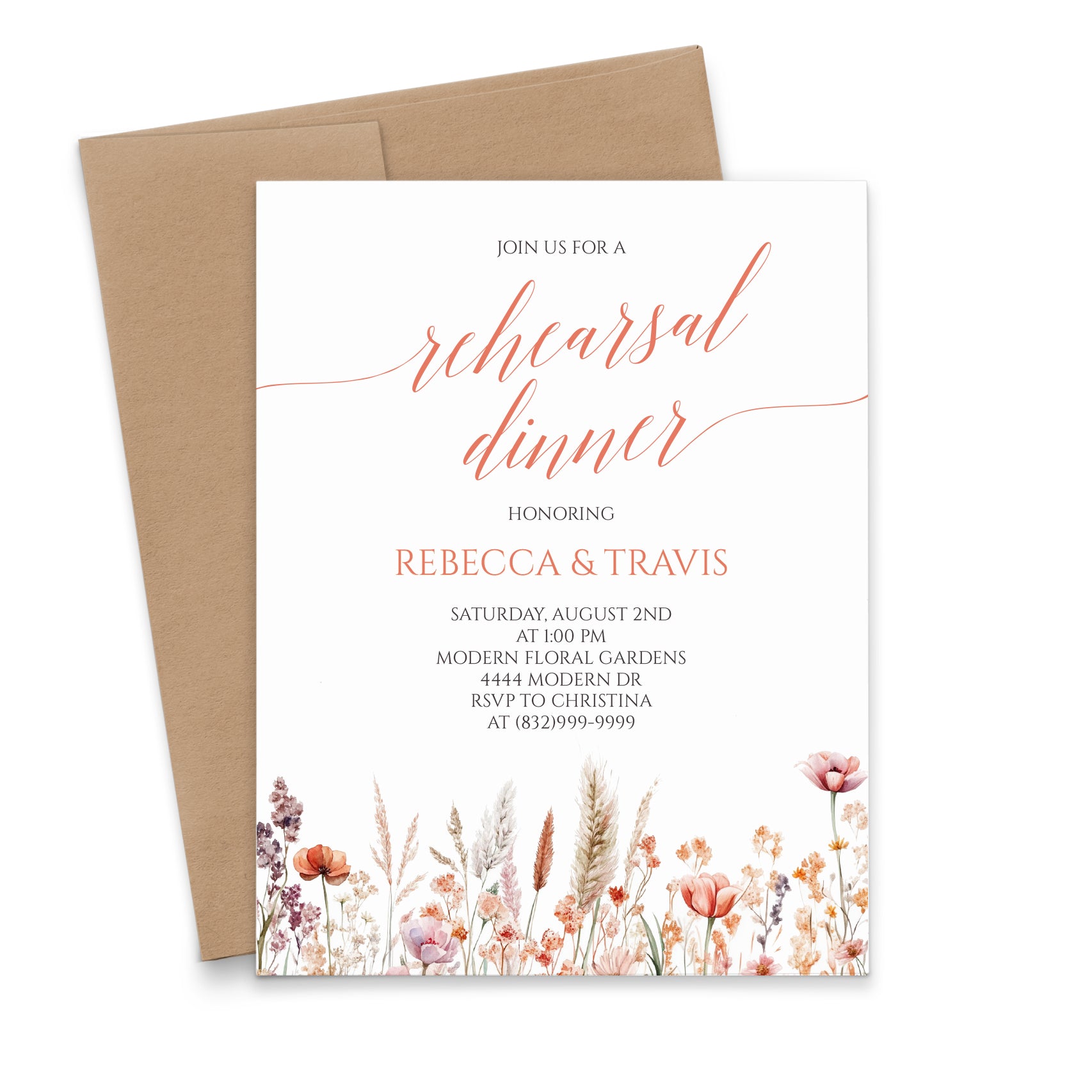 Bohemian Style Rehearsal Dinner Invitations With Flowers