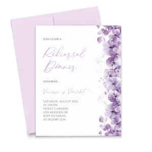 Classy Purple Floral Rehearsal Dinner Invitations