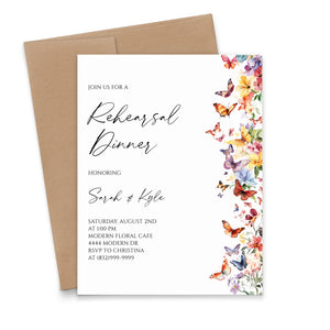 Colorful Butterfly Rehearsal Dinner Invitations With Flowers