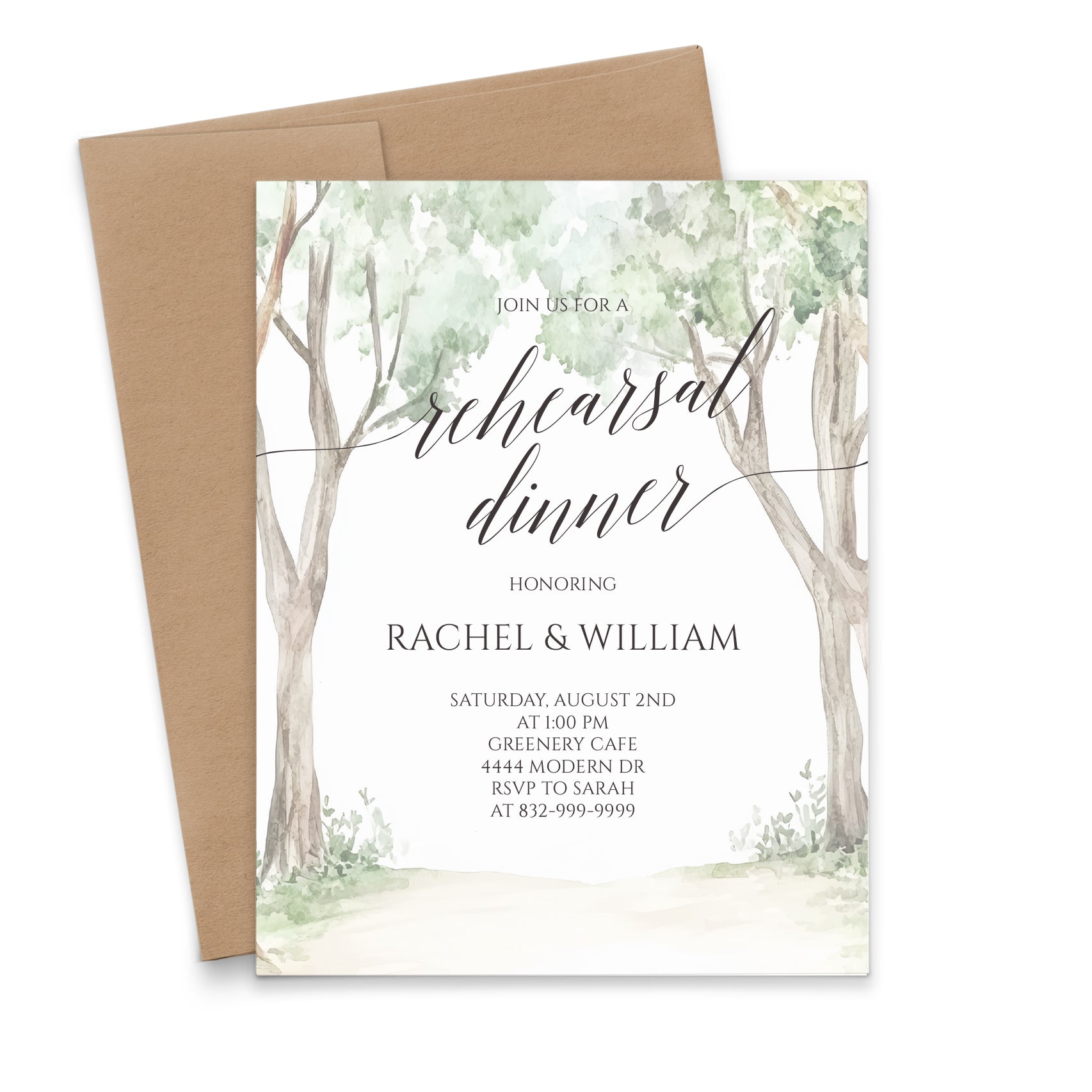 Garden Theme Rehearsal Dinner Invitations With Trees