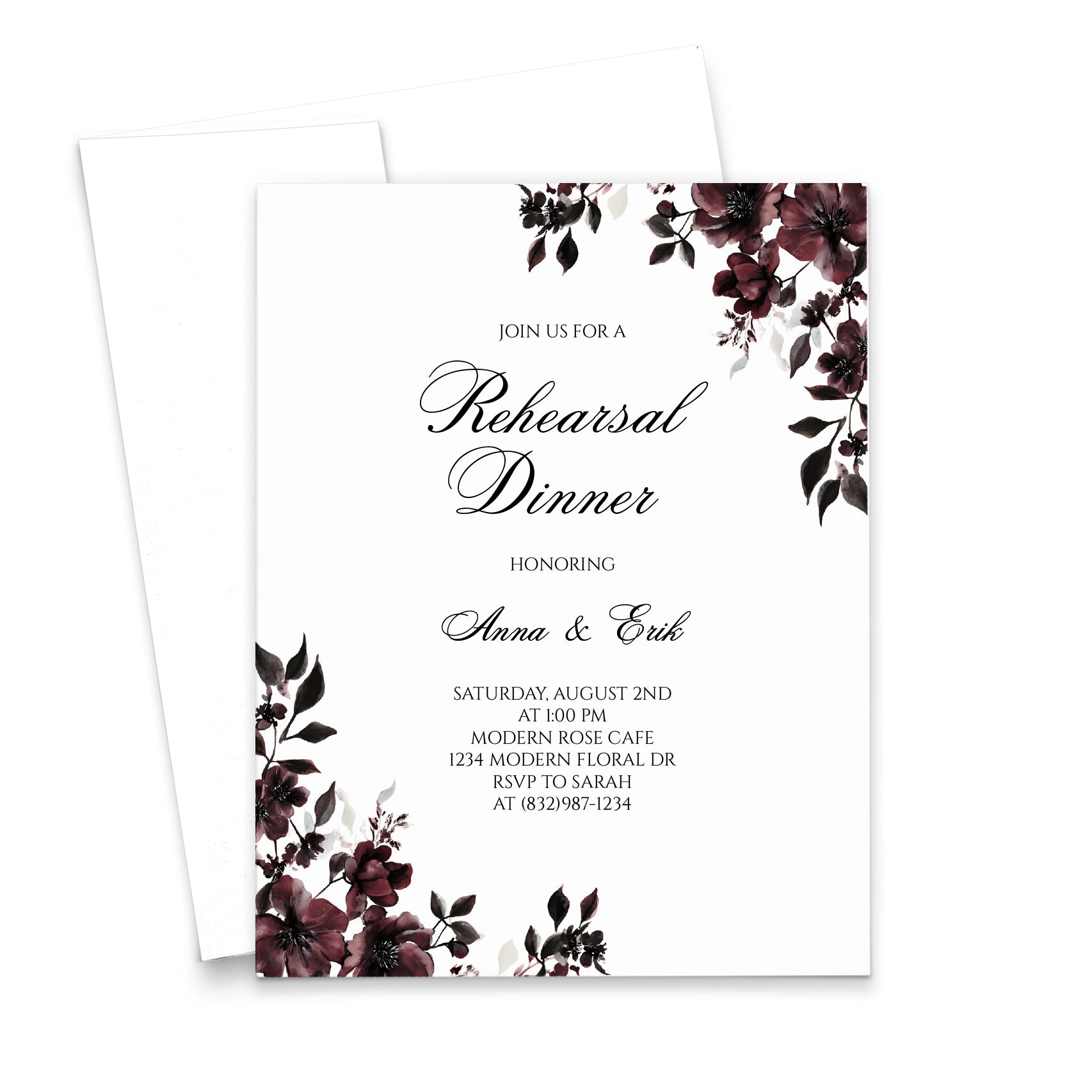 Dark Floral Rehearsal Dinner Invitations Custom