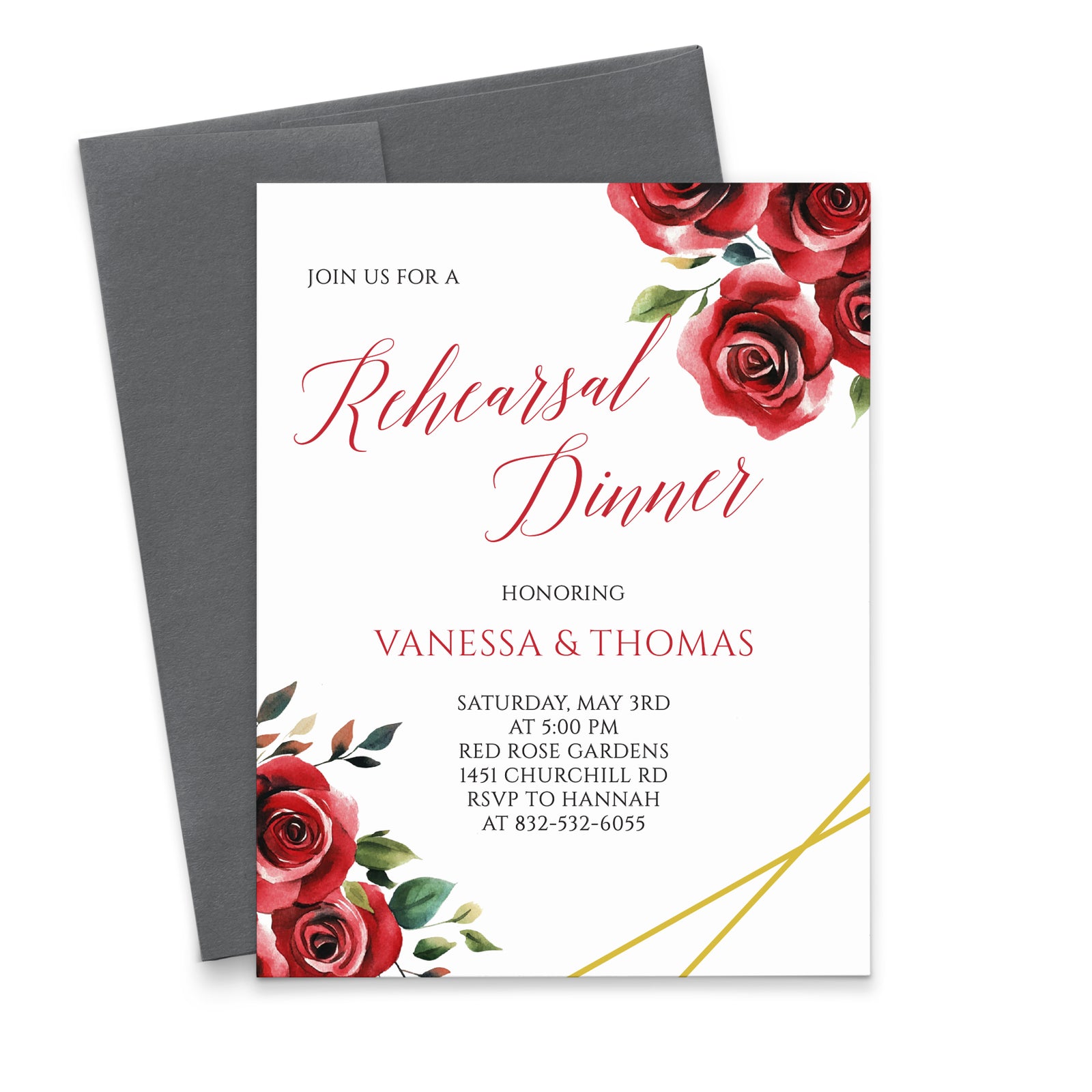 Elegant Personalized Rehearsal Dinner Invitation With Roses