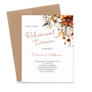 Orange Watercolor Fall Rehearsal Dinner Invitations