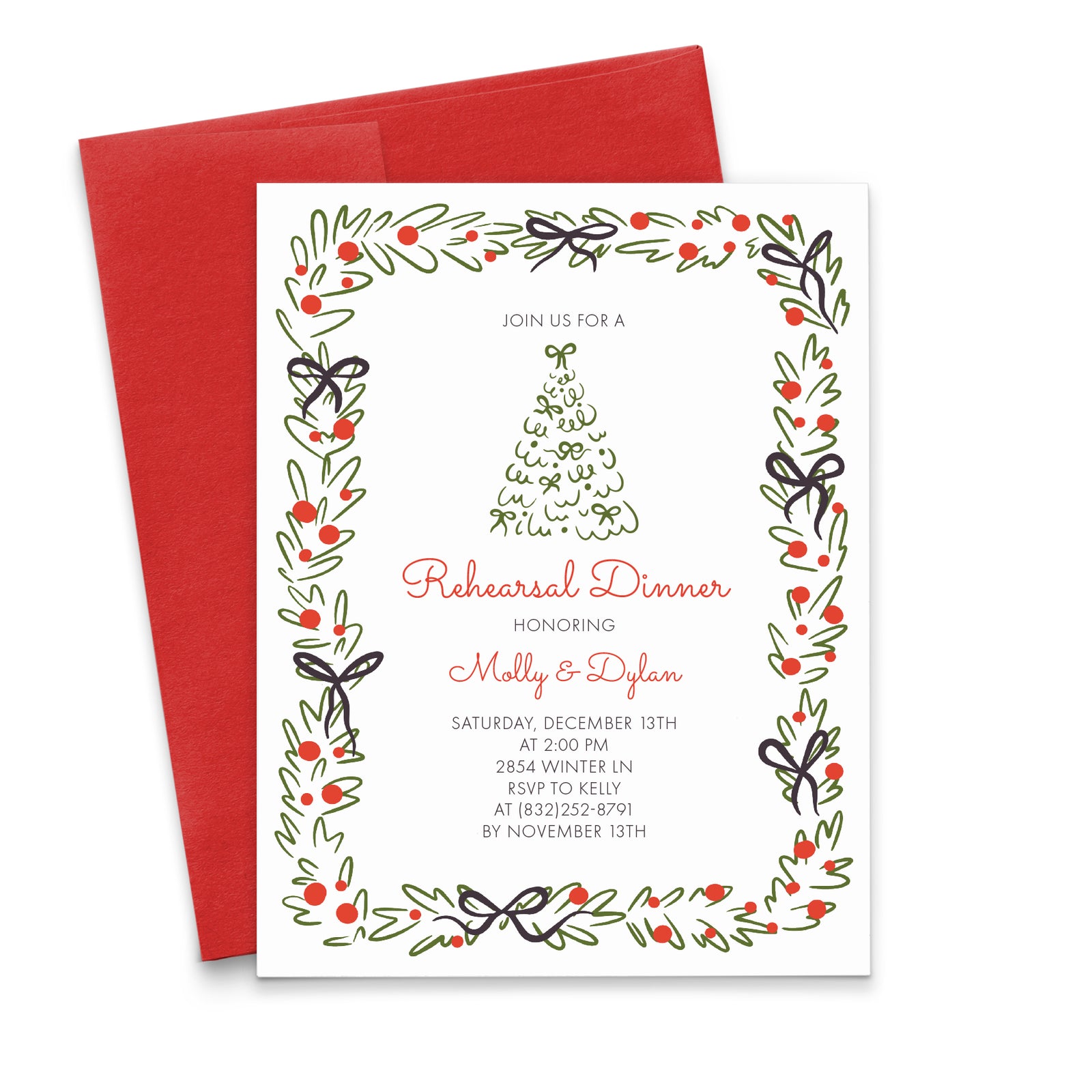 Christmas Tree Wedding Rehearsal Dinner Invitations