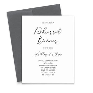 Minimalist Script Rehearsal Dinner Invitations