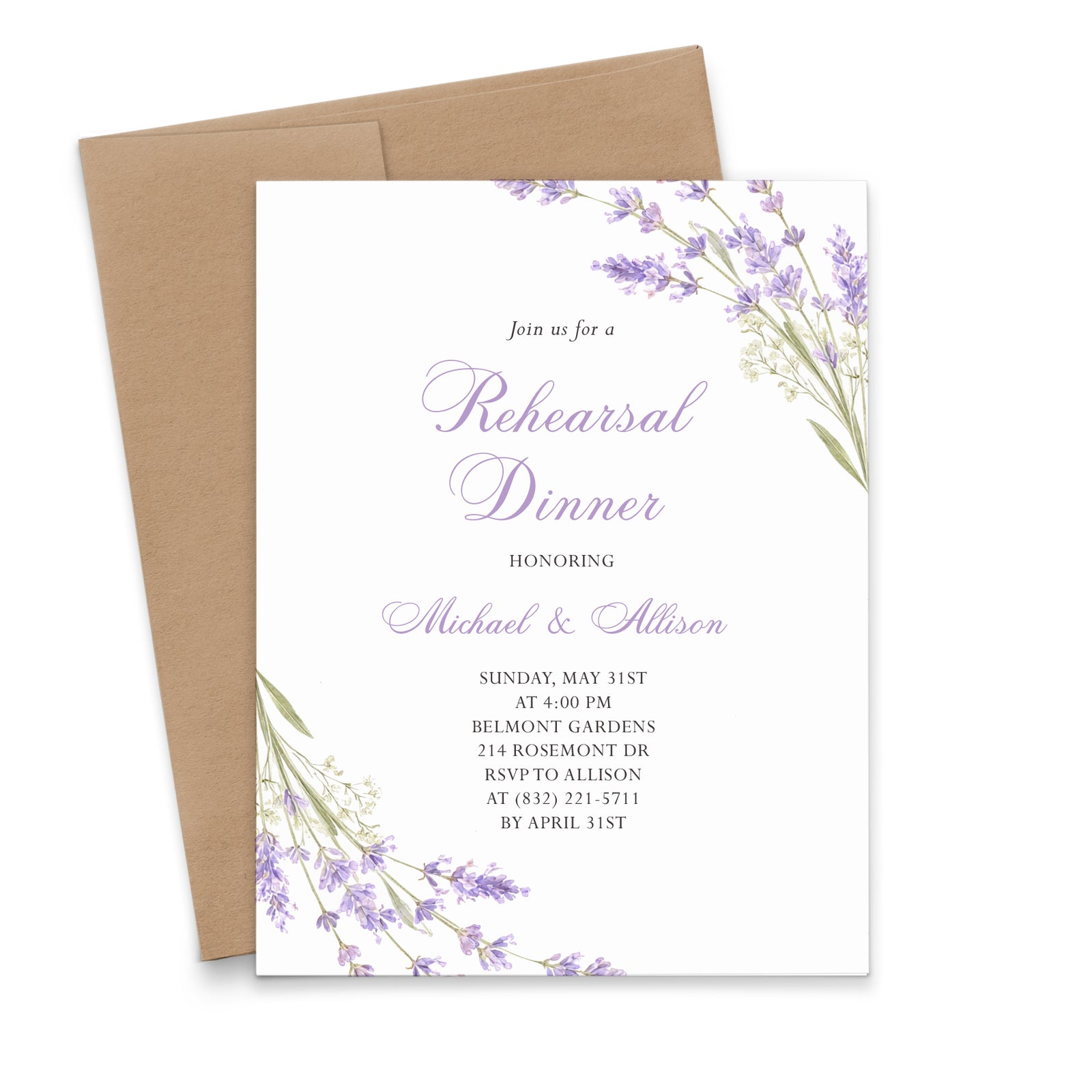 Lavender Floral Wedding Rehearsal Dinner Invitations