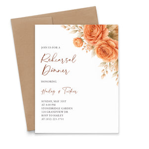 Terracotta Orange Rose Rehearsal Dinner Invitations