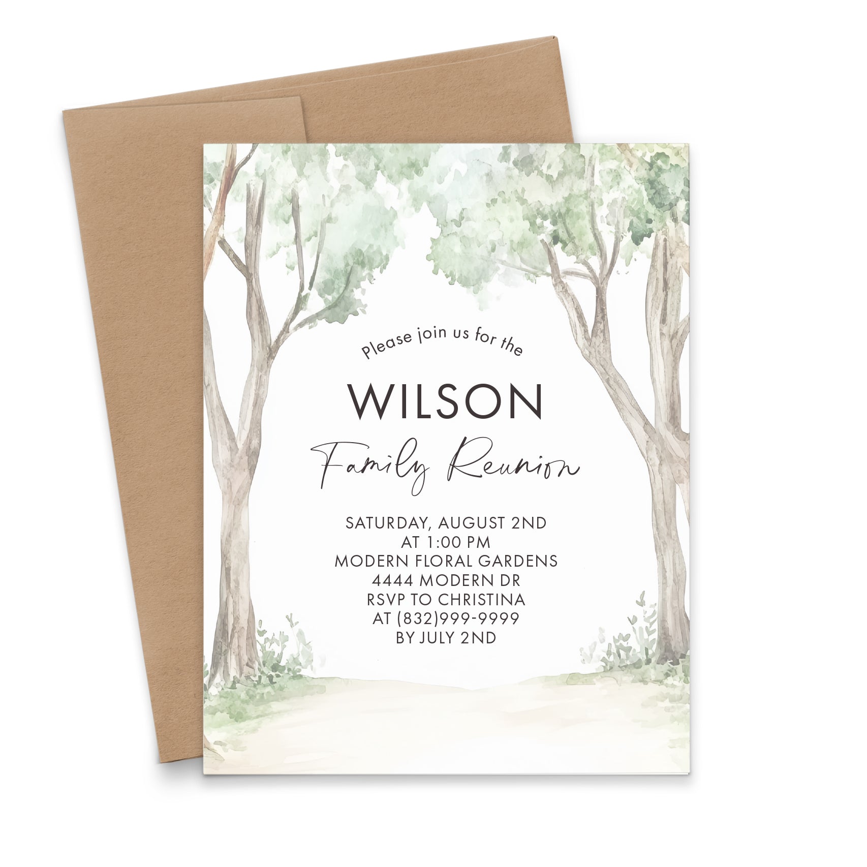 Custom Family Reunion Invitations With Watercolor Trees