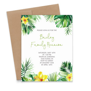 Hawaiian Theme Family Reunion Invitations With Hibiscus