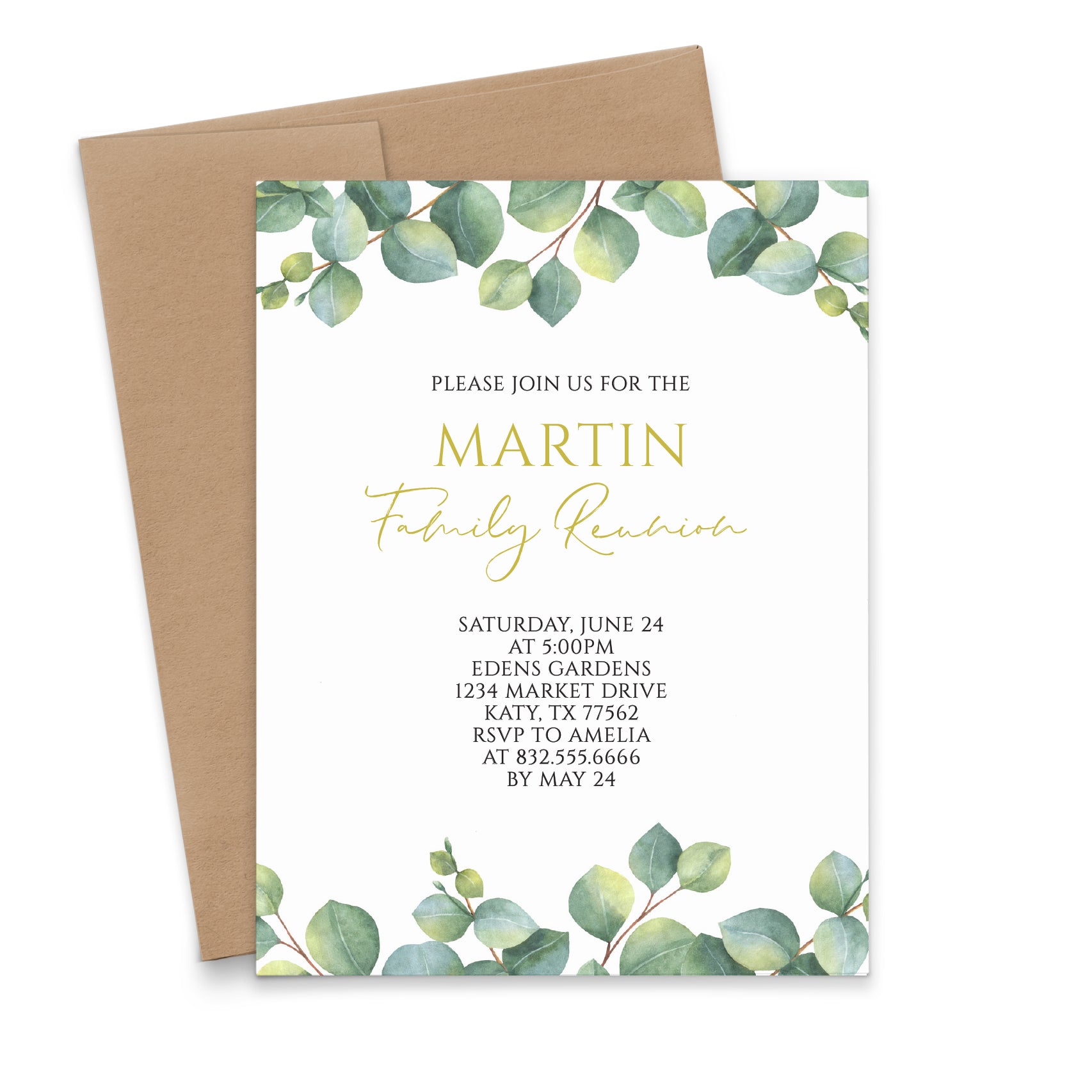 Elegant Family Reunion Invitations Green And Gold
