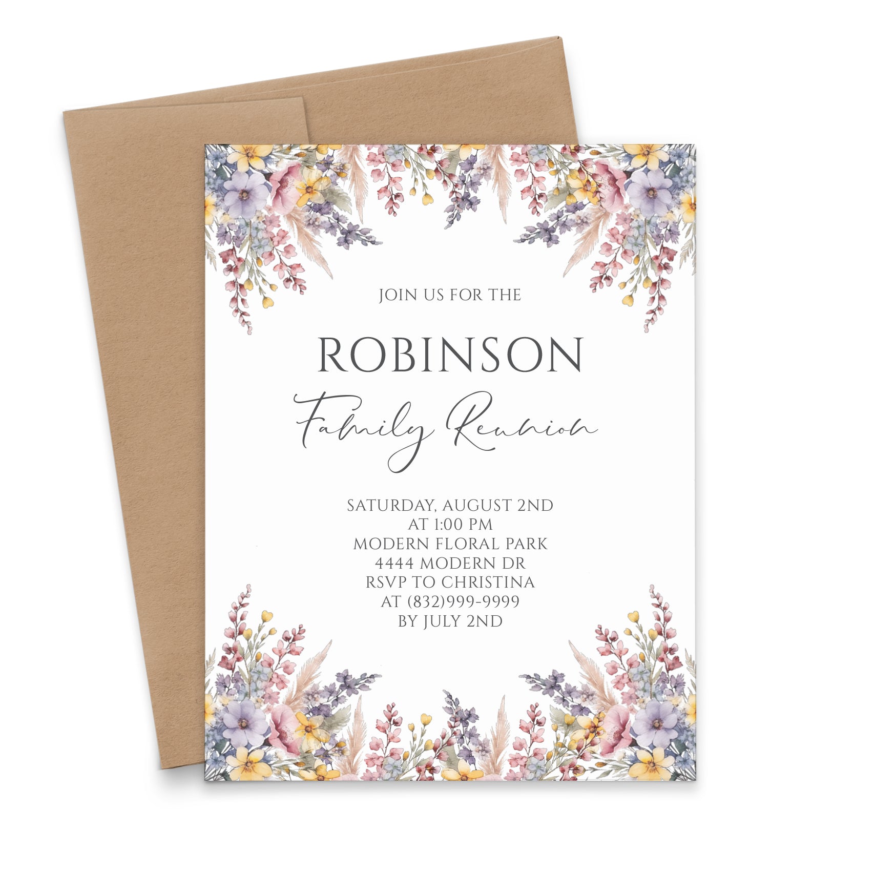 Elegant Boho Family Reunion Invitations Pink And Purple