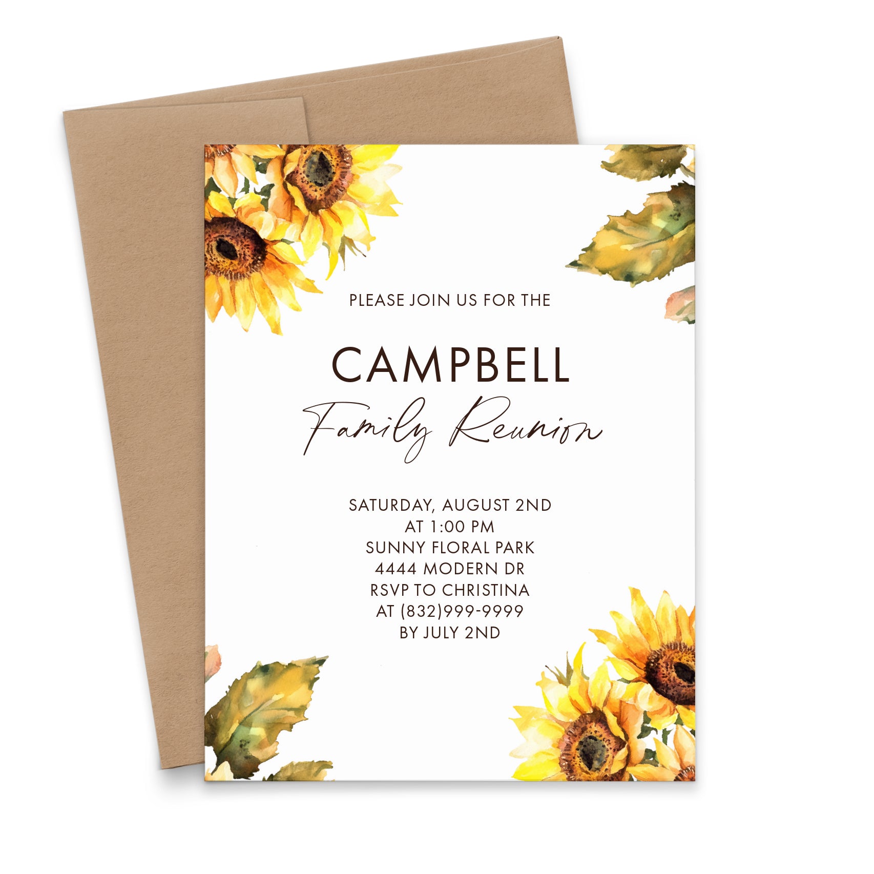 Rustic Theme Family Reunion Invitations With Sunflowers