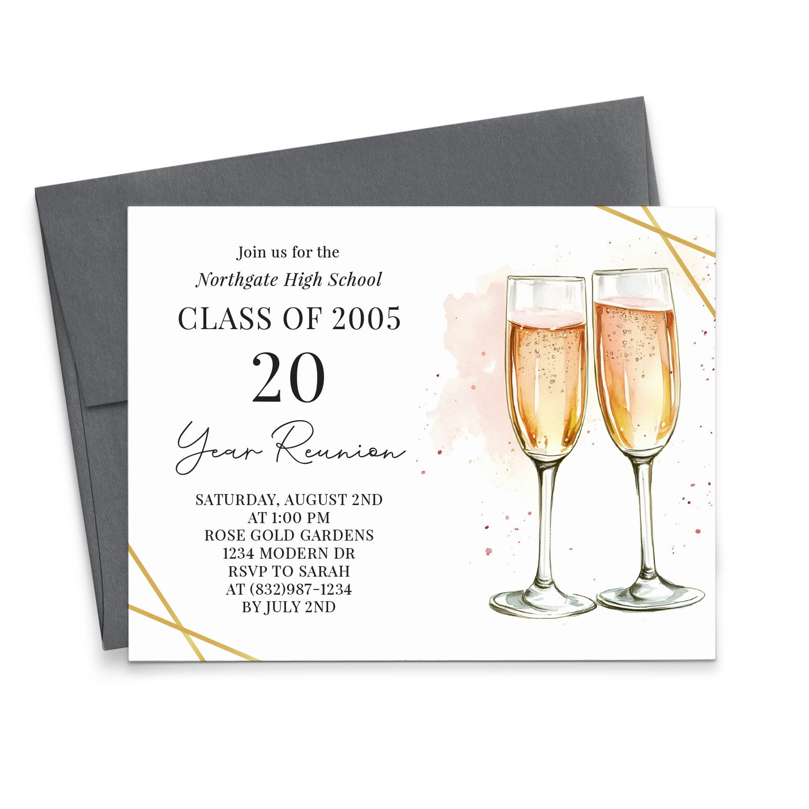 Elegant Custom Class Reunion Invitations With Champagne