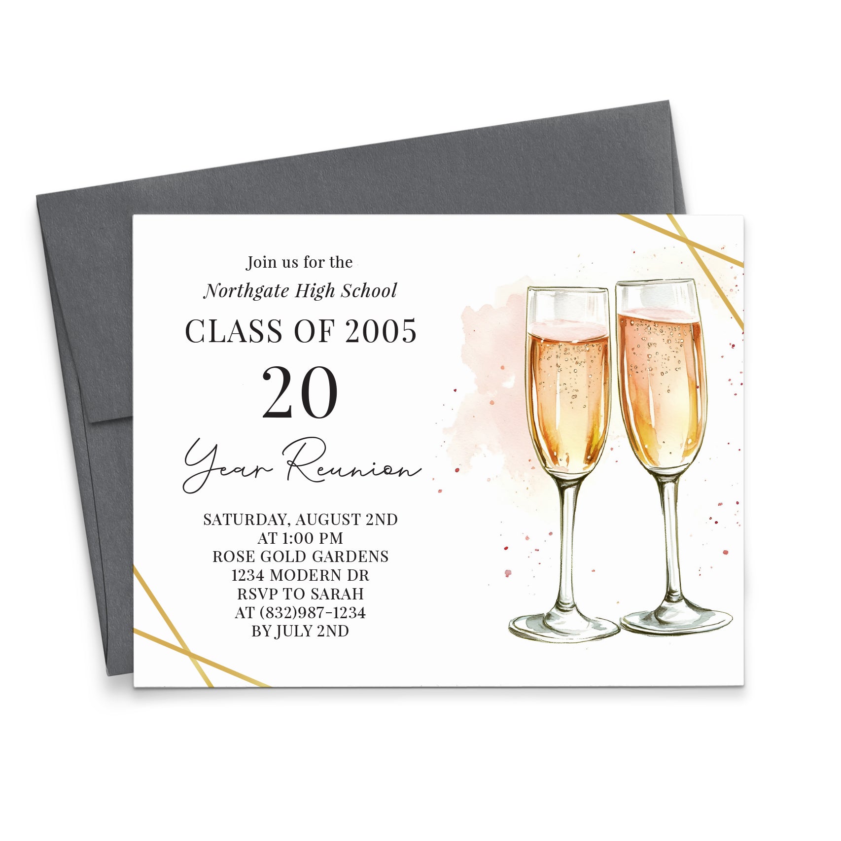Elegant Custom Class Reunion Invitations With Champagne