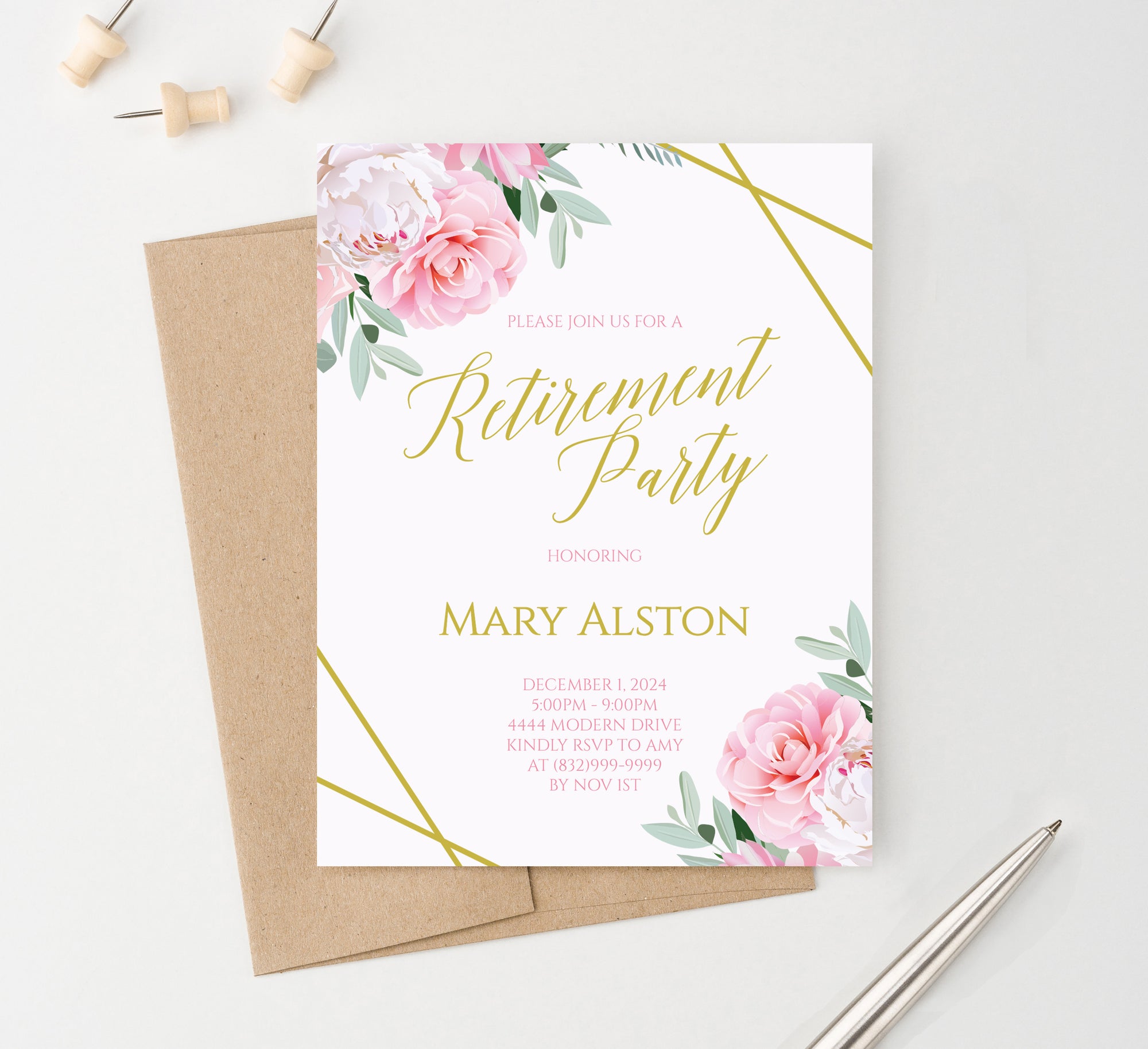 Floral Classic Retirement Party Invitations Customized