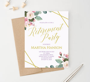 Personalized Modern Retirement Party Invitations With Floral Corners