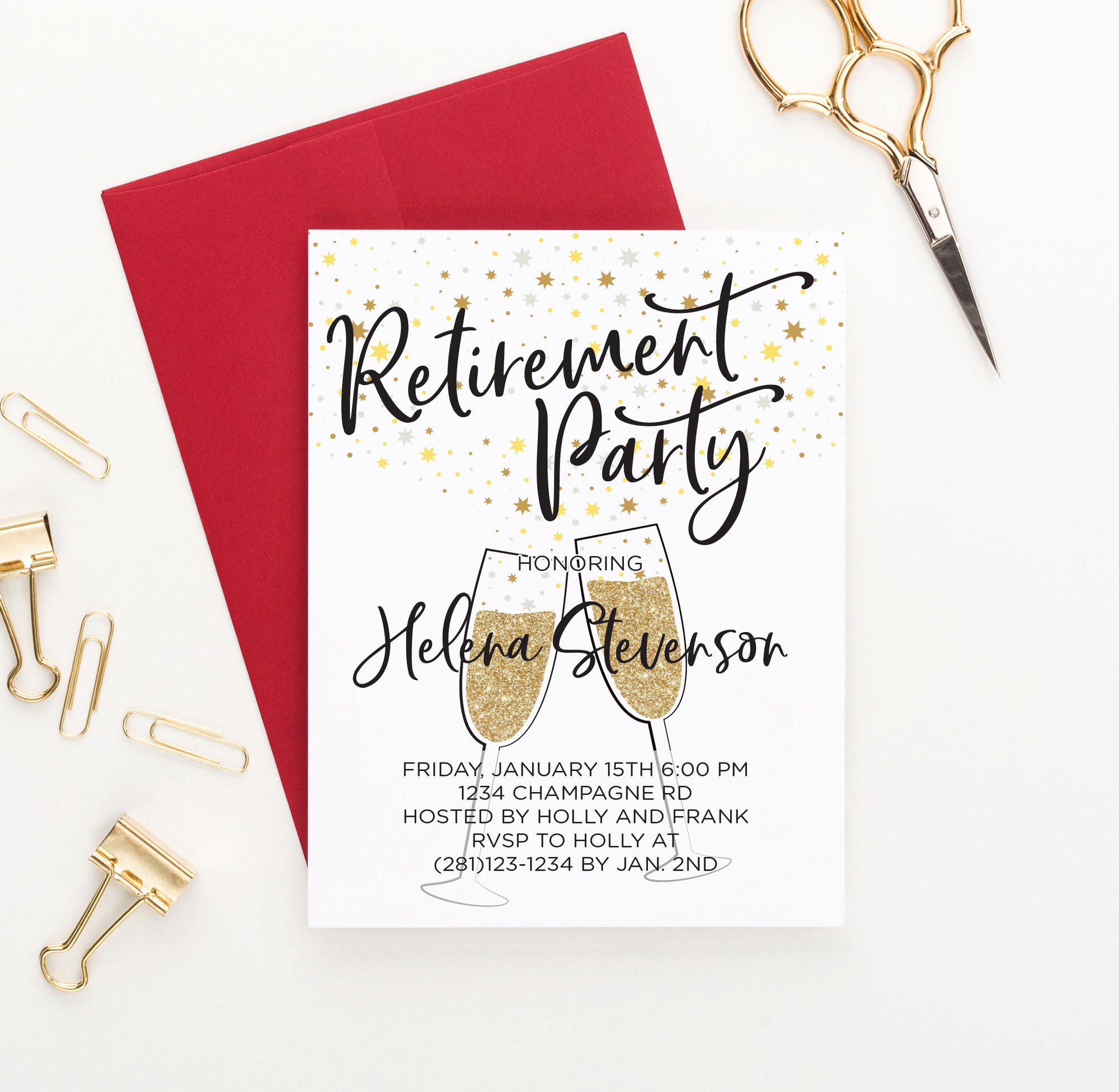 Champagne Glasses Retirement Party Invitations Personalized