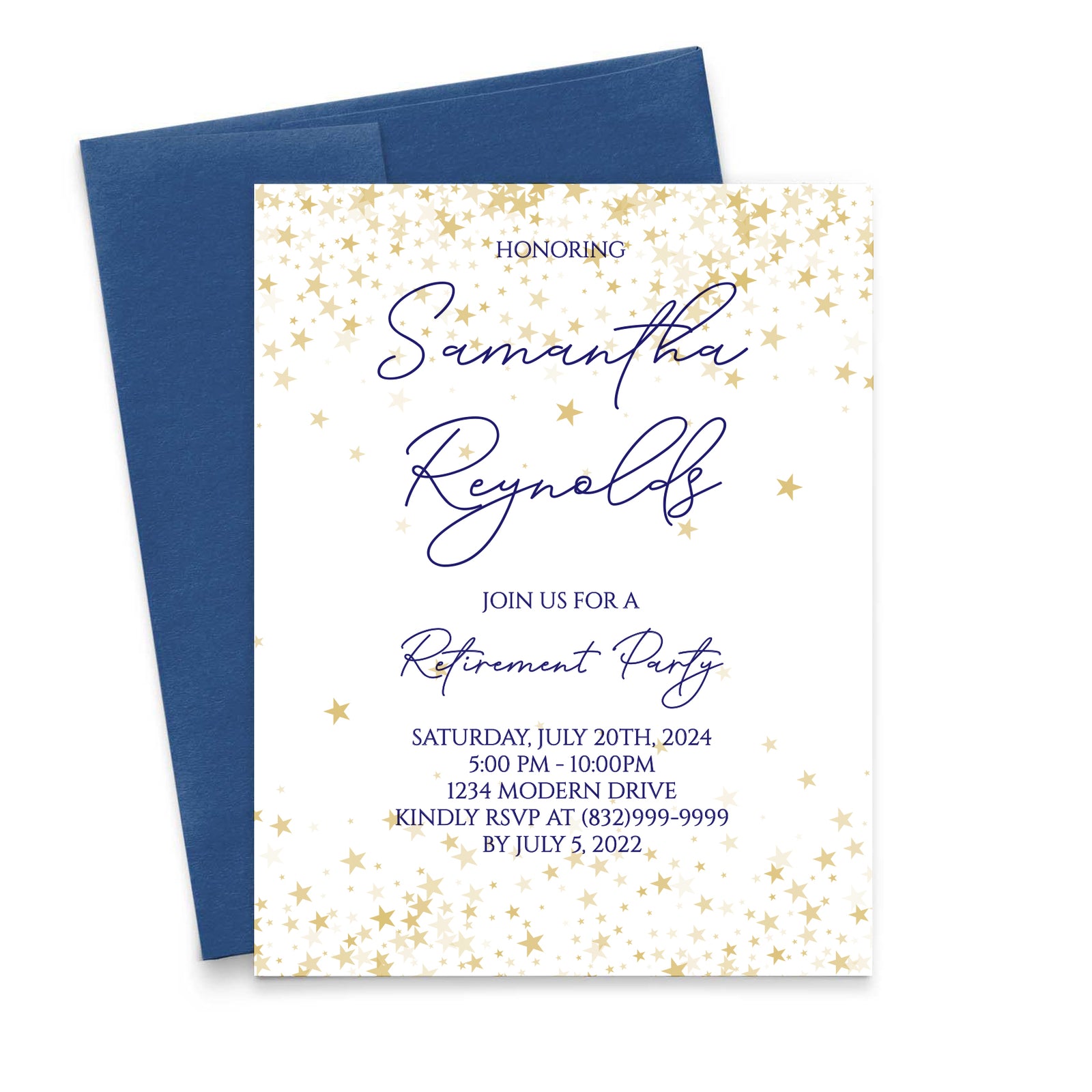 Personalized Retirement Party Invitations With Gold Stars