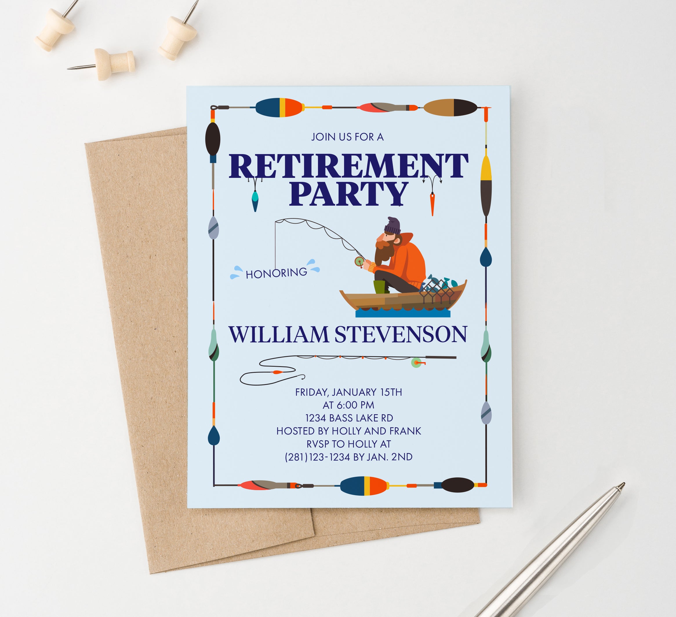 Bass Fishing Retirement Party Invitations for Men, Retirement