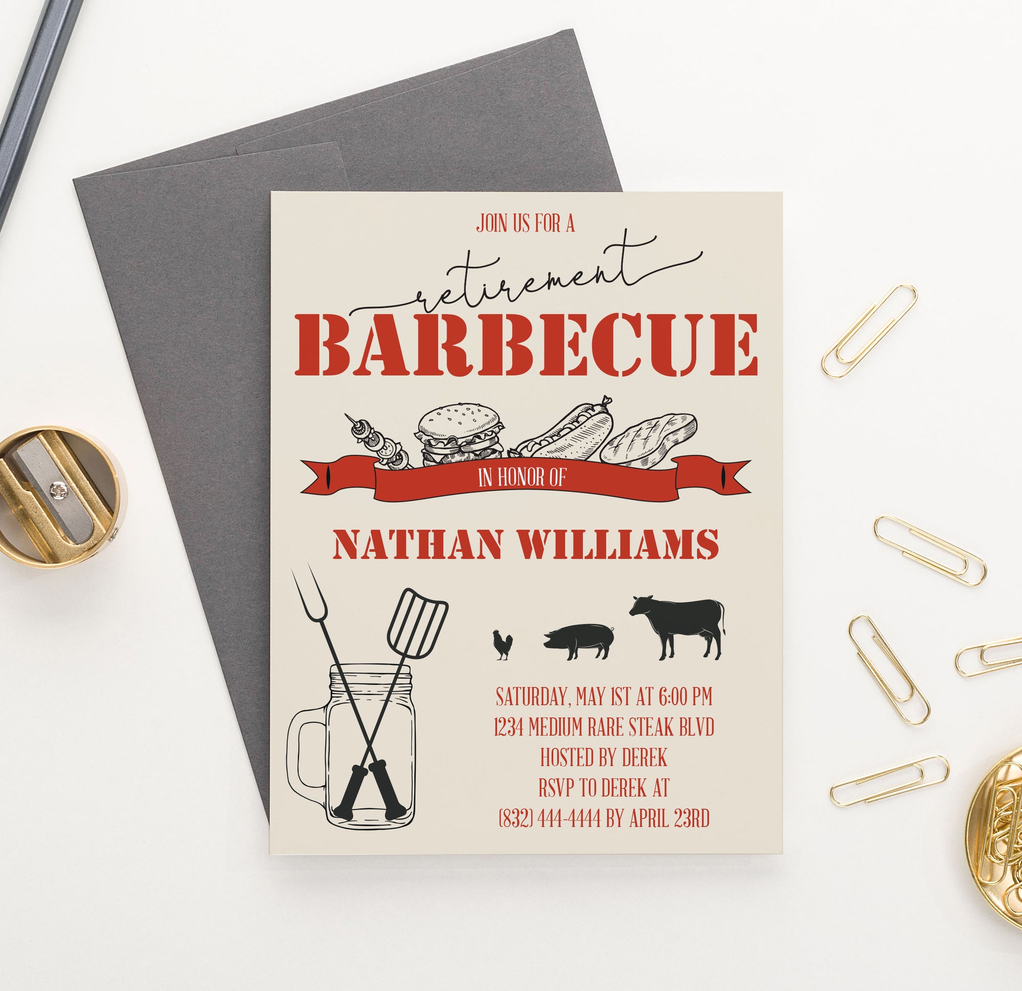 Personalized Bbq Retirement Party Invitations