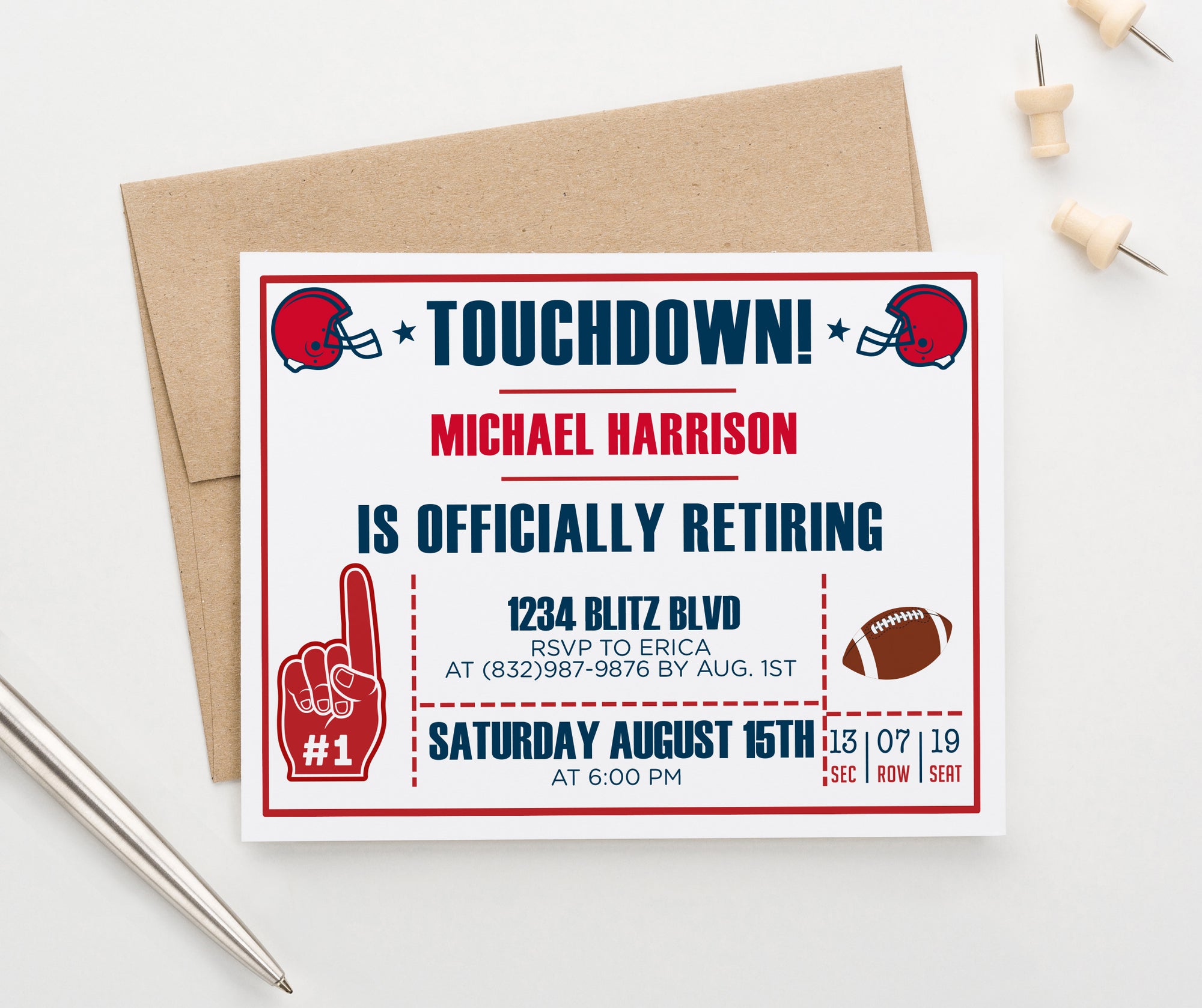 Personalized Football Retirement Party Invitations