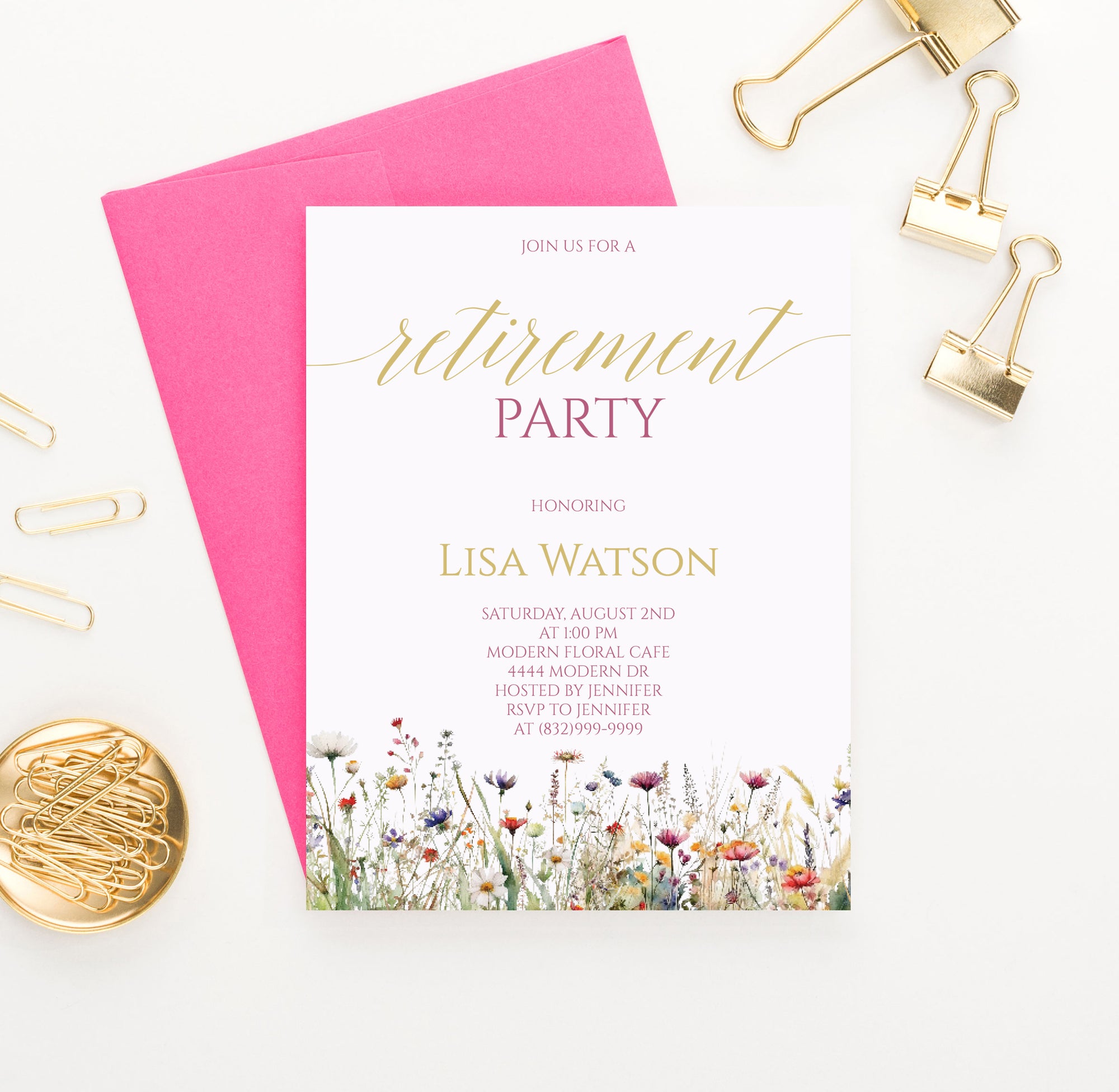 Custom Retirement Party Invitations With Wildflowers