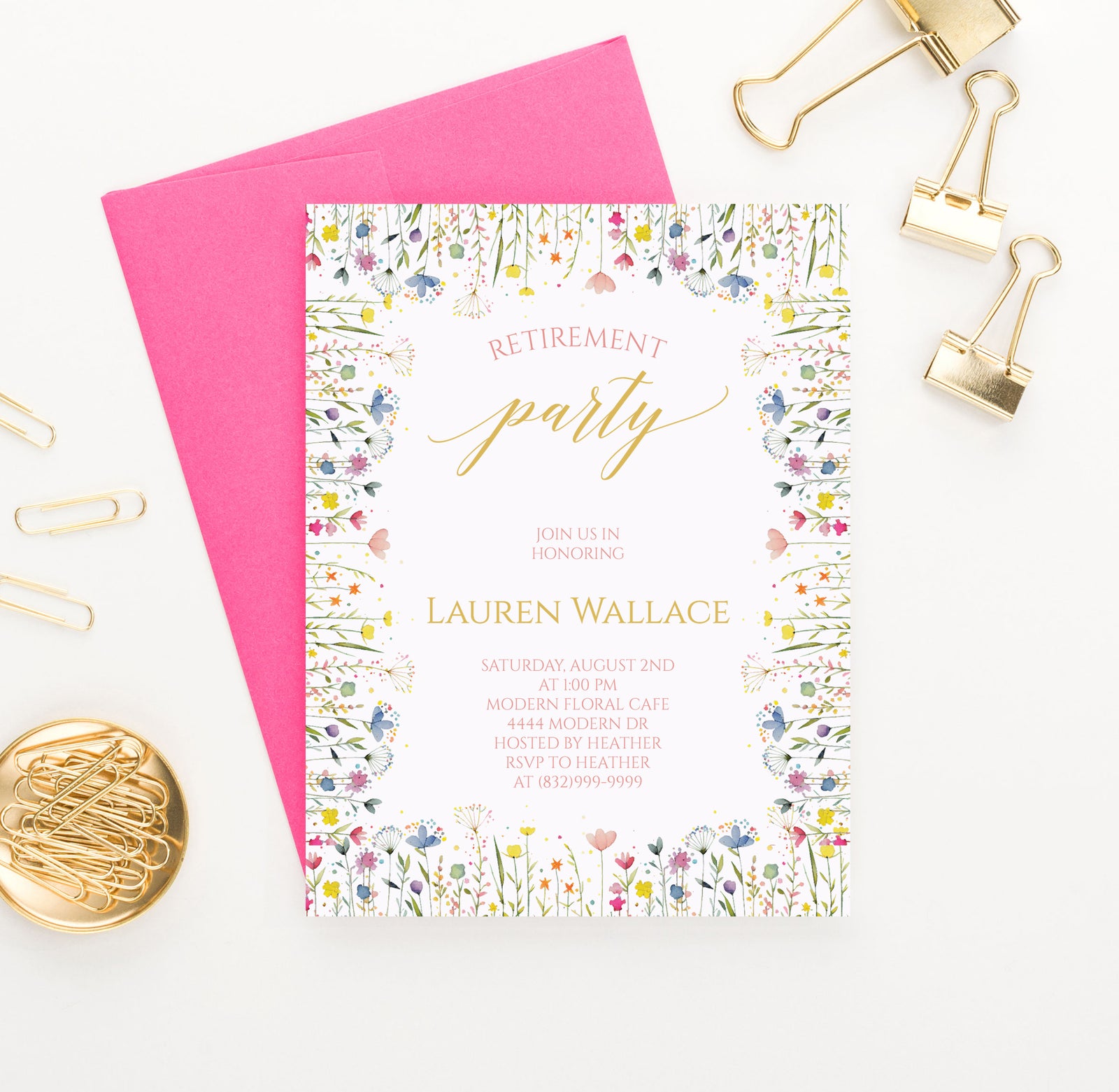 Watercolor Wildflowers Retirement Party Invitations