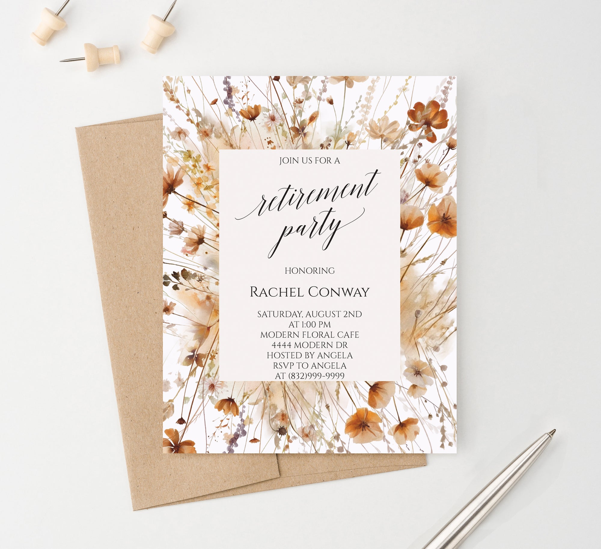 Boho Personalized Retirement Invitations With Fall Wildflowers