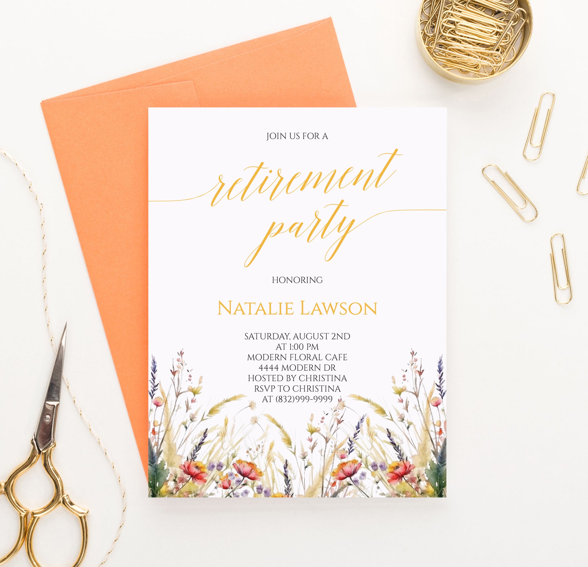 Fall Retirement Invitations Fall Wildflower Retirement Invitations - Modern Pink Paper
