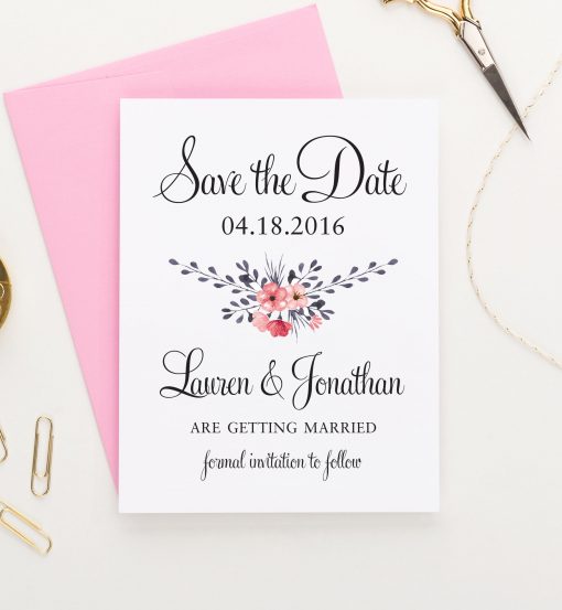 Personalized Simple Wedding Save The Dates With Flowers