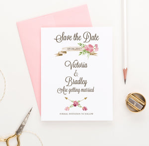 Custom Save The Dates With Floral Crossed Arrows