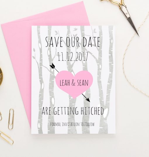 Wooded Custom Wedding Save The Dates With Heart