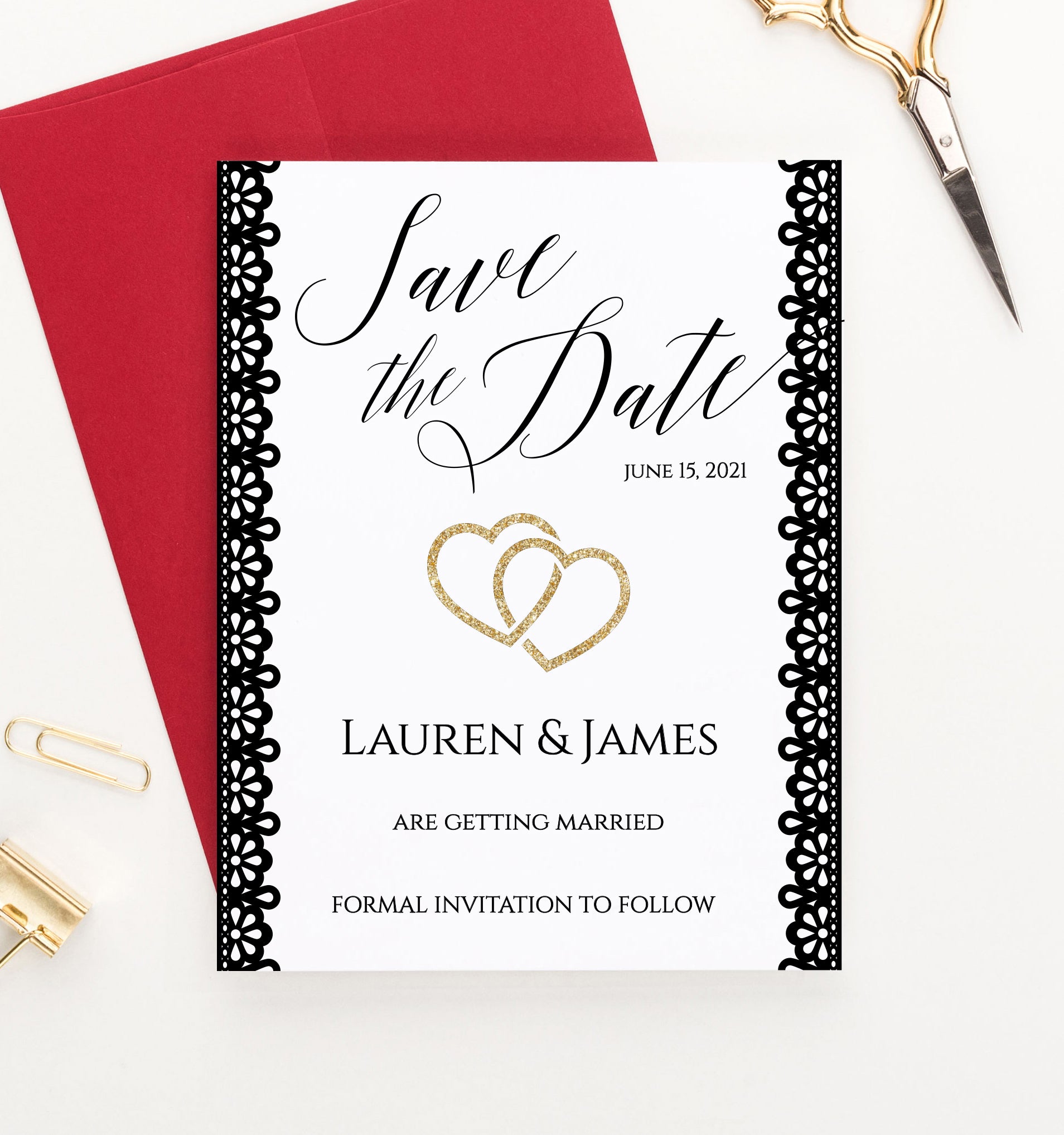 Black Lace Wedding Save The Dates Personalized