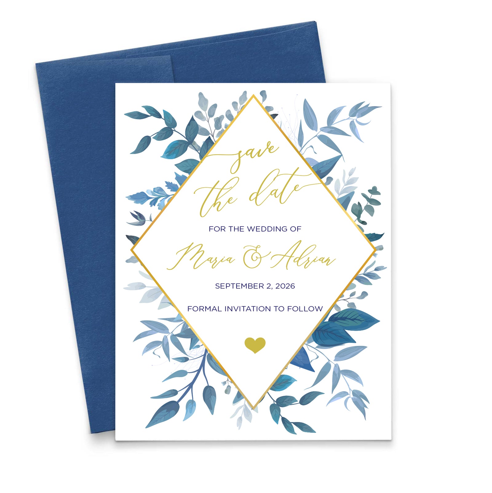 Customized Elegant Blue Greenery Save The Date Invitations