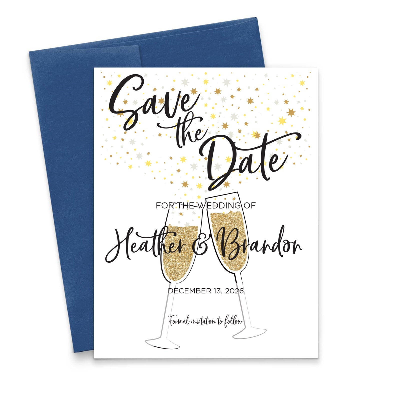 Champagne Glasses Save The Date Invitations Personalized