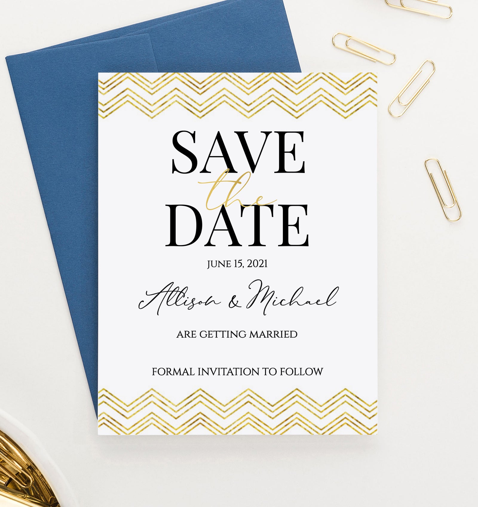 Gold Chevron Save The Date Invitations Customized