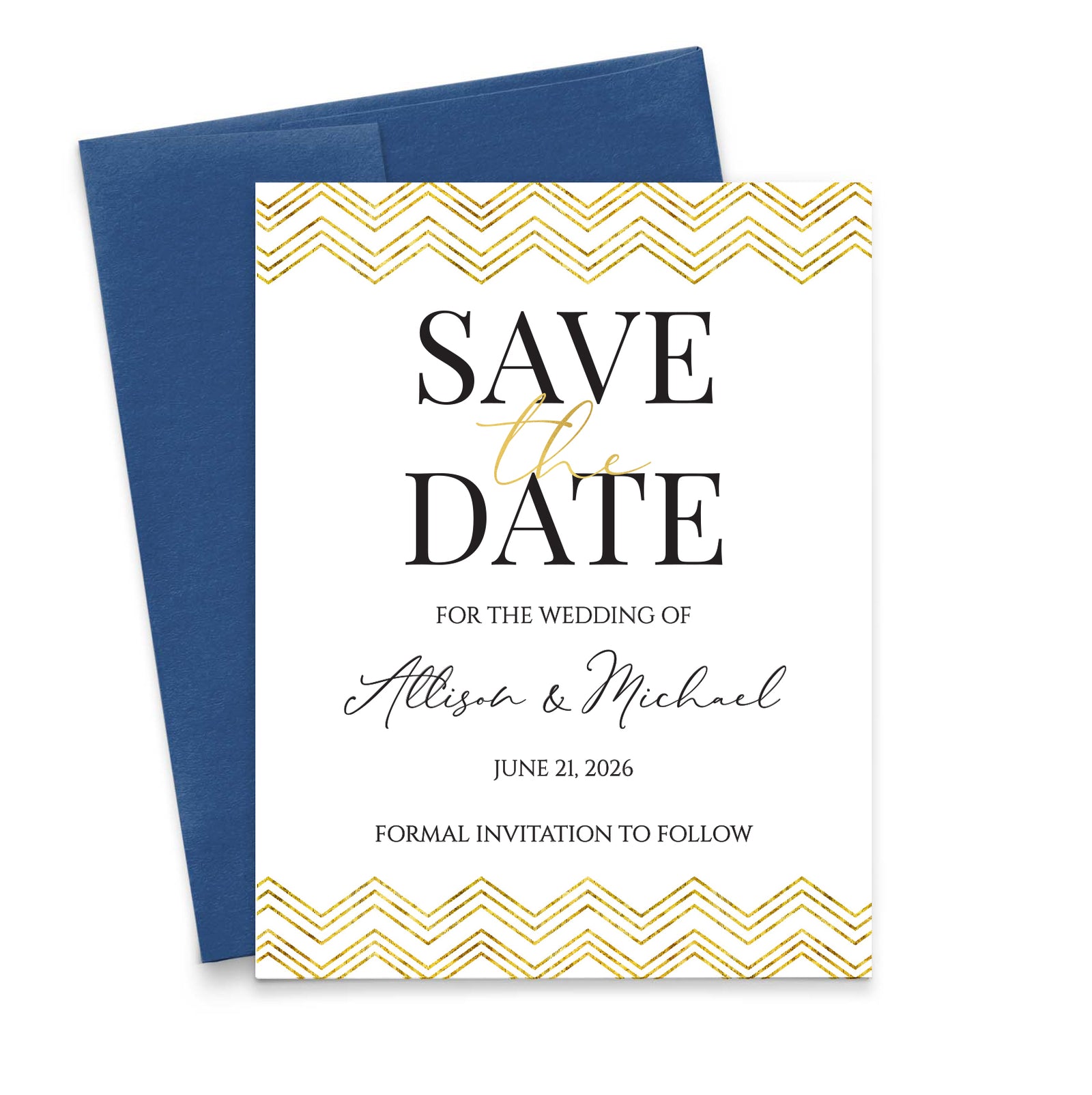 Gold Chevron Save The Date Invitations Customized