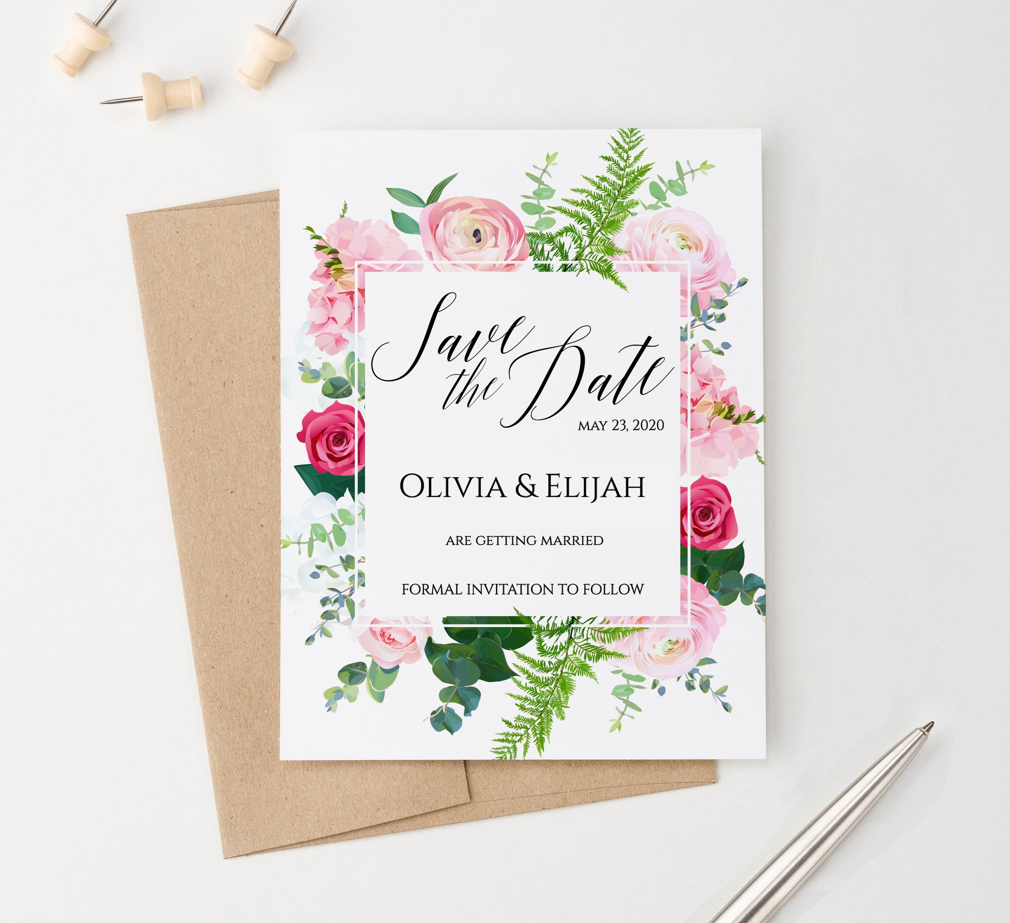 Personalized Wedding Save The Dates With Elegant Flowers
